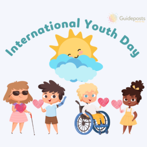 Bright cartoon images of children. Some have an additional need and use a wheelchair, cane, or limb prosthesis.