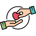 icon to illustrate donate - a heart being given from one hand to another