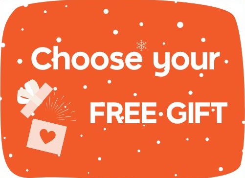 Graphic with "Choose your free gift" and picture of a gift box