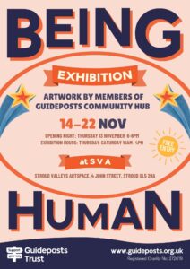 Poster for Being Human exhibition at Stroud Valleys Artspace 14-22 November 2025.